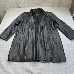 Pelle‎ Leather Jacket Womens Medium Black Open Front Genuine Leather Moto Drape